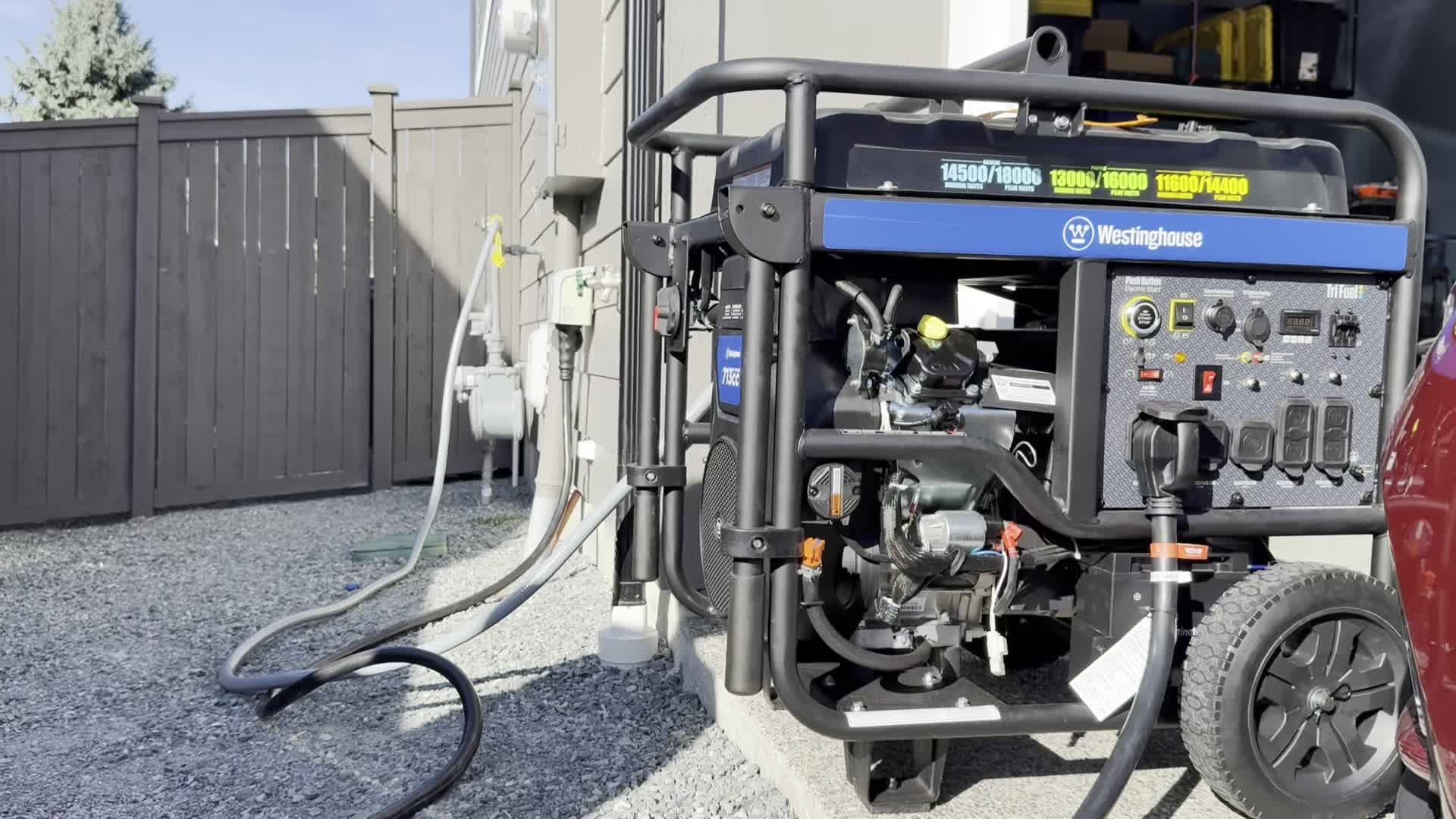 Real project photograph of a generator and residential gas connection